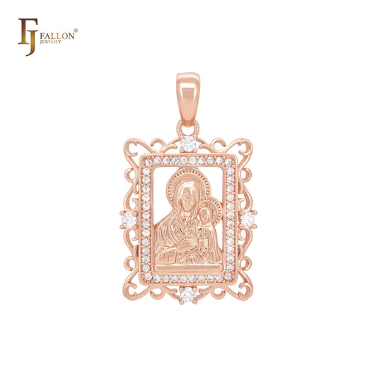 Portrait of Virgin Mary of Kazan Rose Gold Religious Pendant