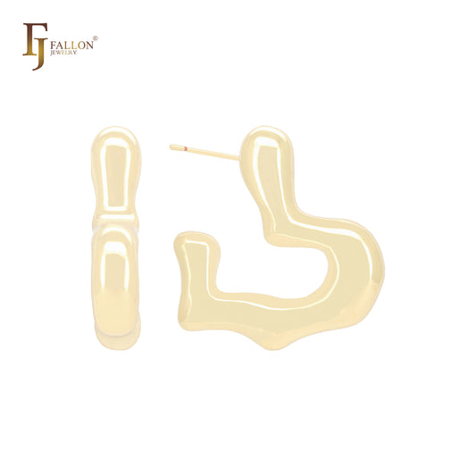 光沢のある不規則なハーフハートCフープ14Kゴールド、ローズゴールド、ホワイトゴールドスタッドピアス