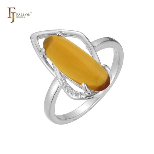 Двухцветные кольца-пасьянсы из Красное золото 585 пробы с гигантскими оранжевыми камнями