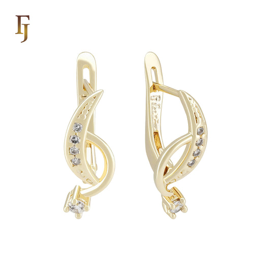 Crescent moon of white CZs 14K Gold Pendant