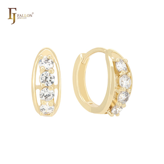 Four rounded white CZs 14K Gold Huggie Earrings Huggies