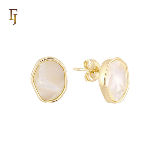 Irregular Oval shaped of Black or White Onyx 14K Gold, Rose Gold Stud Earrings