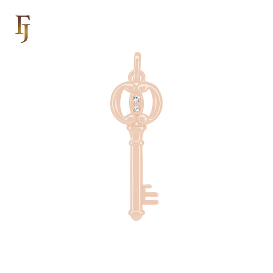 Key of double White CZs Rose Gold Pendant