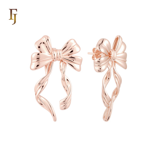 Ribbon of butterfly knot bowknot 14K Gold, Rose Gold Stud Earrings