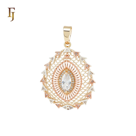 Filigree flower 14K Gold, Rose Gold three tone Pendant