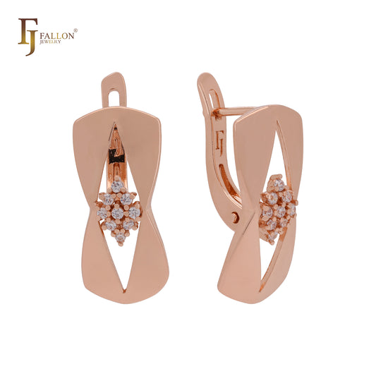 Big knot of flower white czs Rose Gold Russian Lock Earrings