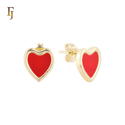 Taller Heart of red or white Onyx 14K Gold, Rose Gold Stud Earrings