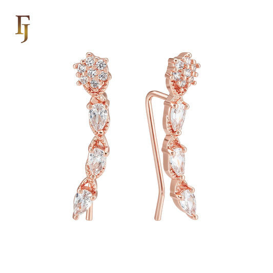 Triple pear shaped white CZs Rose Gold Crawler Ear Climber Earrings