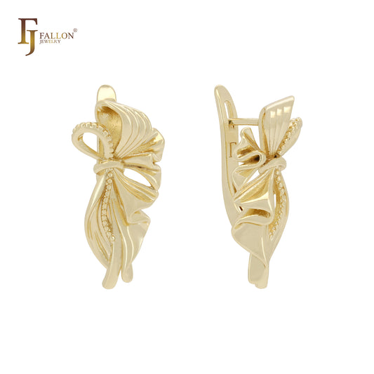 Luxurious Ribbon designed Rose Gold, White Gold, 14K Gold Russian Lock Earrings