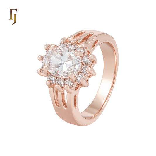 Halo Oval White CZs Rose Gold Fashion Rings