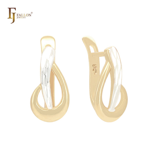 Music tone shape minimalism Rose Gold, 14K Gold two tone Russian Lock Earrings
