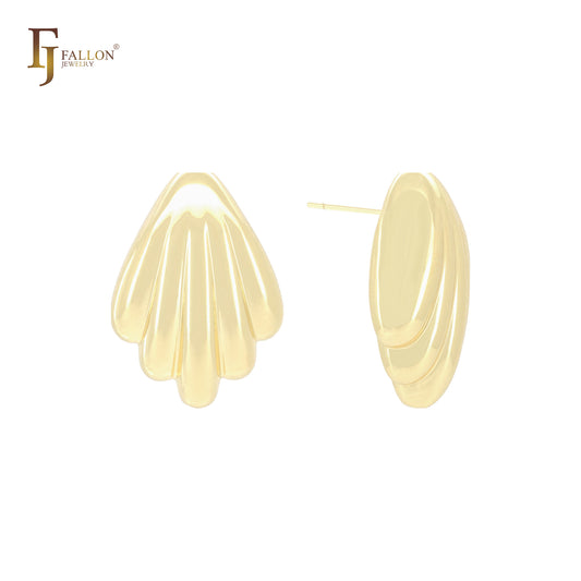 Pendientes de botón con forma geométrica de concha alta en oro de 14 quilates, oro rosa y oro blanco.