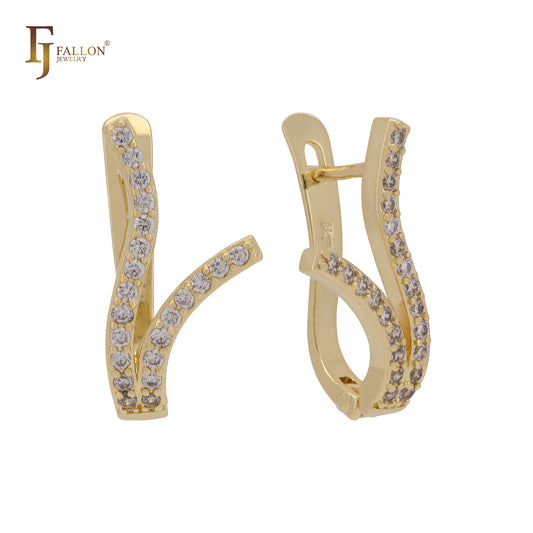 Flower branches of deep blue CZs Rose Gold Russian Lock Earrings