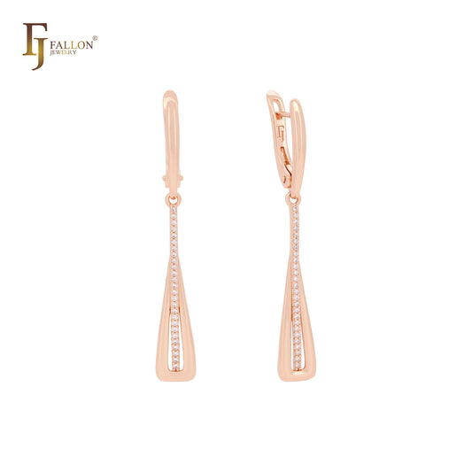 Long drop cluster white czs drop Rose Gold Russian Lock Earrings