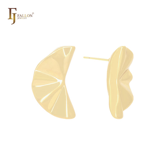 ハーフリーフ型の14Kゴールド、ローズゴールド、ホワイトゴールドのスタッドピアス