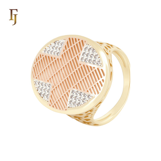 Cross of Filigree white CZs Rose Gold, 14K Gold Fashion Rings