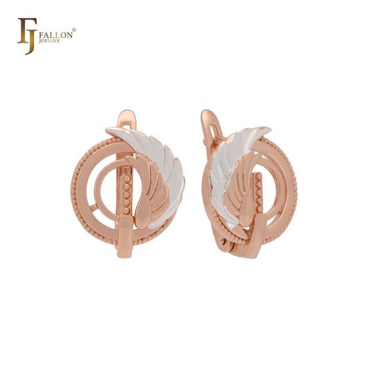 Angel's Feather Wings circle Rose Gold Russian Lock Earrings