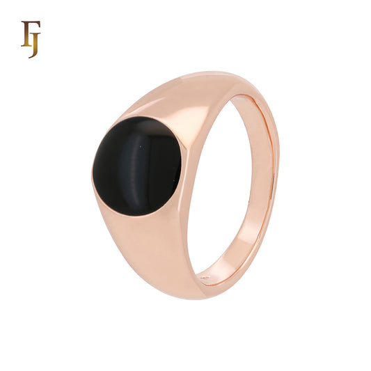 Minimalist Black Stone Signet Ring – 11mm Rose Gold Statement by FJ Jewelry