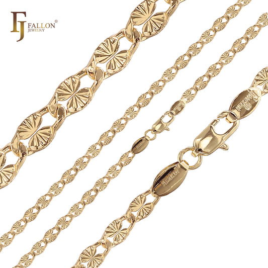 Hammered sunburst oval papaerclip 14K Gold, Rose Gold, White Gold fancy link chains