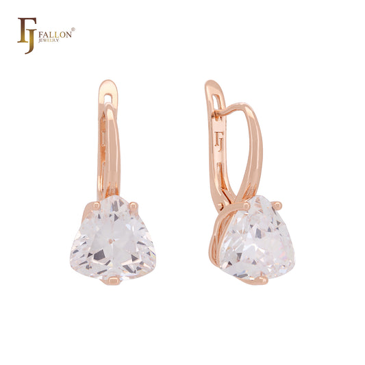 Solitaire triangular white or Colorful CZ Rose Gold Russian Lock Earrings