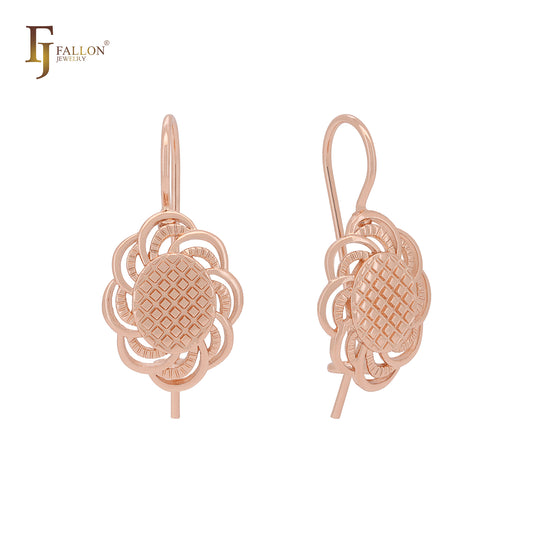 旋转网状花朵纹理玫瑰金线钩耳环