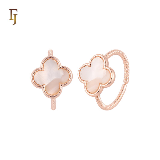 Onyx Black or white Lucy Clover 14K Gold Resizable Open Rings