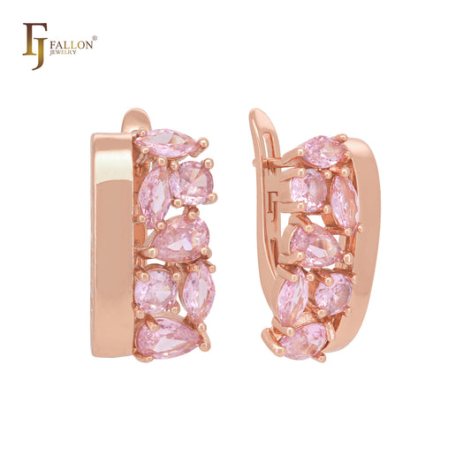 Luxuirous cluster pinky CZs Rose Gold Russian Lock Earrings