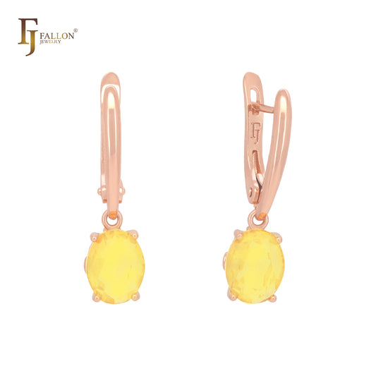 Giant Solitaire oval orange yellow cz Rose Gold Russian Lock Earrings