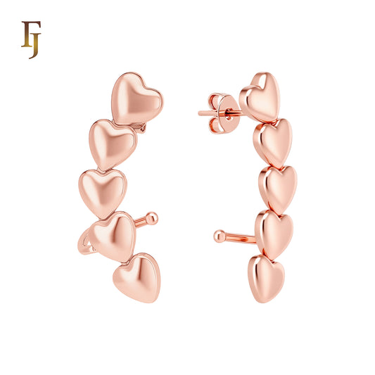 Heart cluster 14K Gold, Rose Gold Cuff Stud Earrings