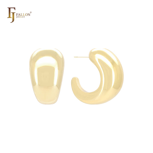 弧形光泽圆齿 14K金、玫瑰金、白金耳钉