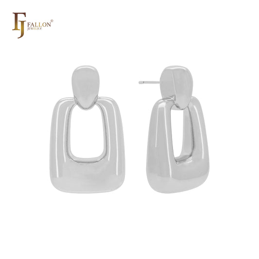 Серьги-гвоздики в форме замка и квадратного маятника из 14-каратного золота, розового золота и белого золота