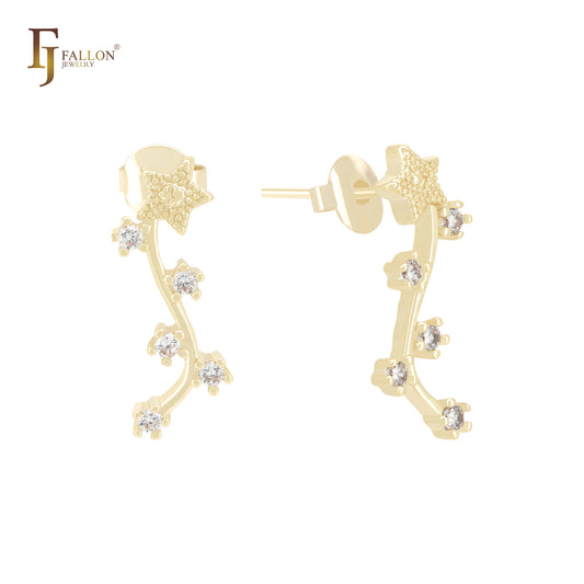 Pendientes de oro de 14 quilates con cinco estrellas y circonitas blancas