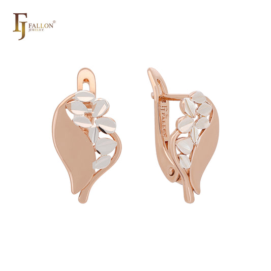 Half Heart of silver leaves Rose Gold Russian Lock Earrings