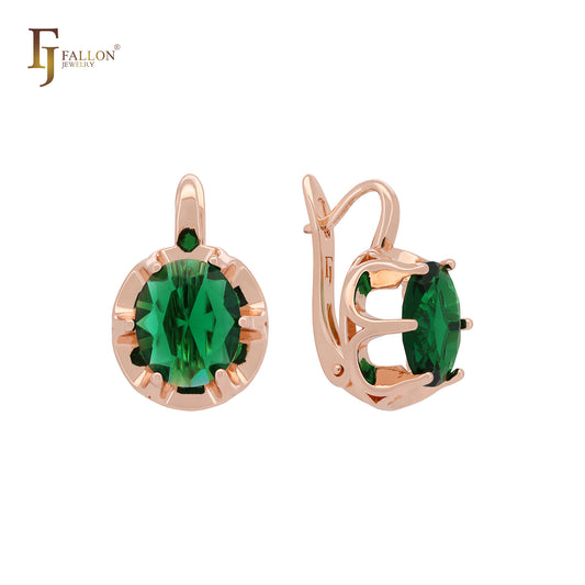 Solitaire clawed colorful CZ Rose Gold Russian Lock Earrings