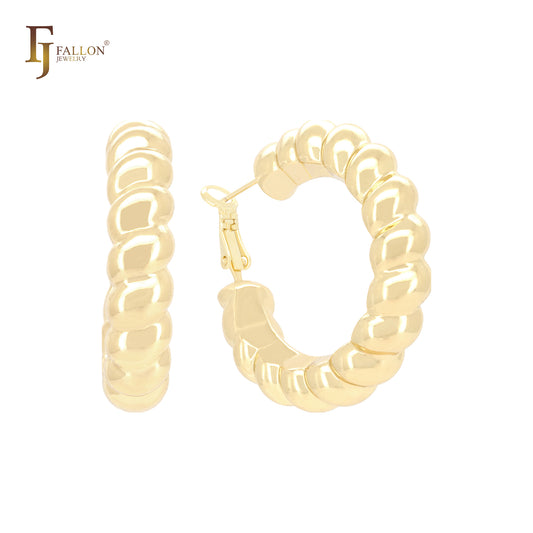 Brincos de argola em formato de corda torcida em ouro 14K, ouro rosa e ouro branco