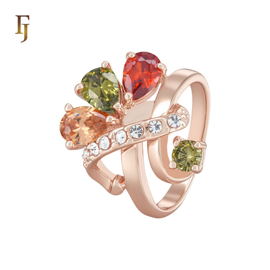 Colorful CZs Rose Gold Fashion Rings