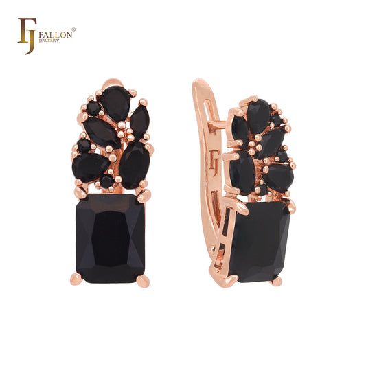 Cluster luxurious CZs colorful Rose Gold Russian Lock Earrings