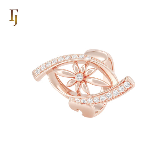 Spinning Eye Marquise flower white CZs Rose Gold Fashion Rings