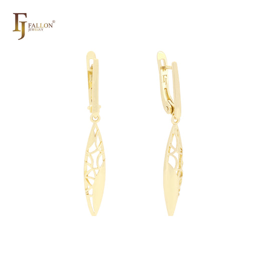 Marquise filigree drop Rose Gold Russian Lock Earrings