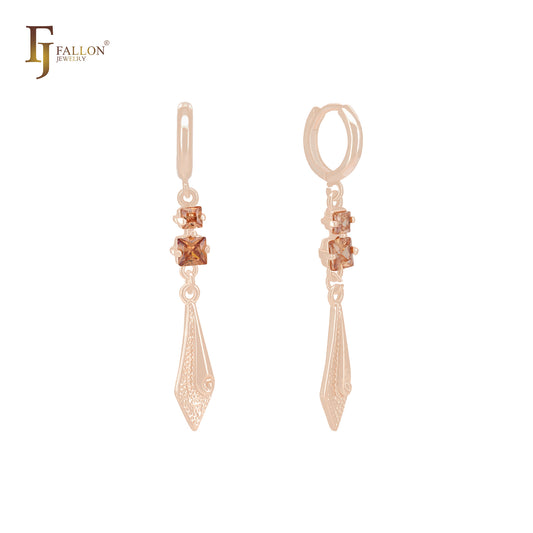 Double CZ Drop Rose Gold Huggie Earrings