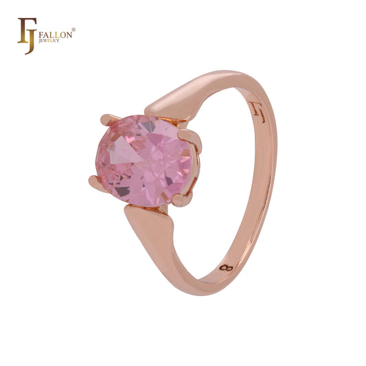 Anillo de compromiso de oro rosa con circonita cúbica rosa ovalada y solitario de cuatro garras
