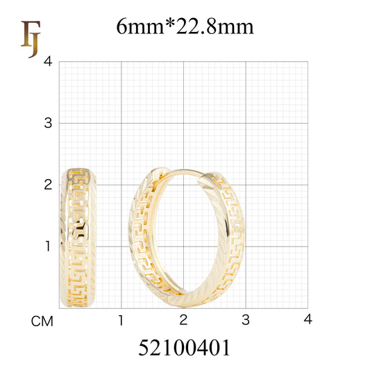 Greek Key Pattern Hoop Earrings in 18K Gold Plated Brass | Geometric Huggie Earrings for Women | FJ Fallon Jewelry