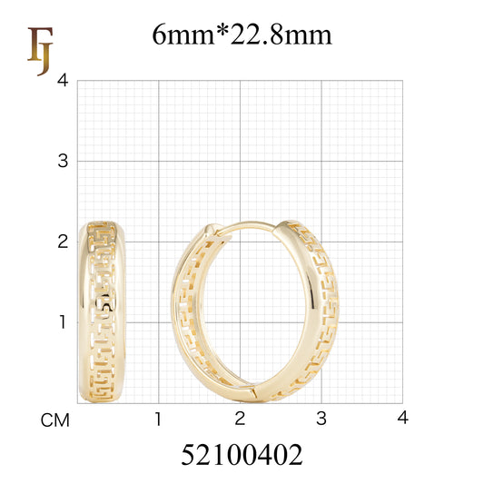 Greek Key Gold Hoop Earrings for Women | 18K Gold Plated Classic Patterned Huggie Hoops | FJ Fallon Jewelry