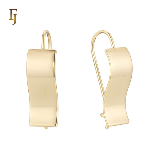 Minimalist Wave Shape Wire Hook Earrings in Polished Gold – Elegant Modern Dangle Jewelry