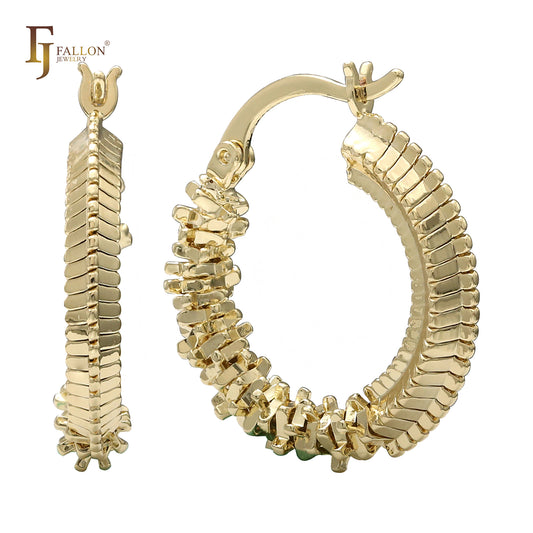 尖刺不规则骨架 14K 金、玫瑰金、白金环形耳环