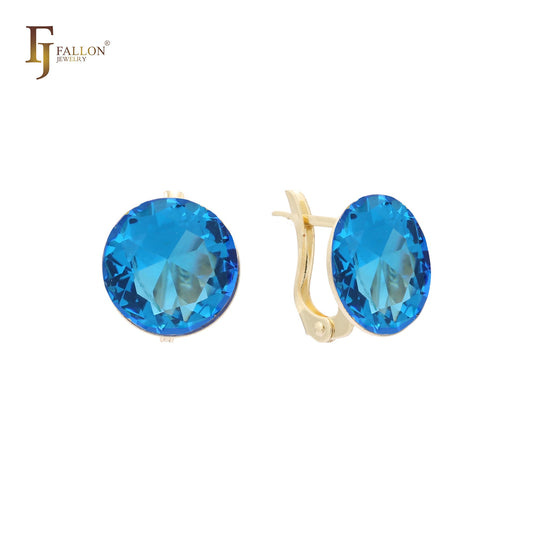 Große runde Solitär-Ohrringe aus 14 Karat Gold und Roségold mit Zirkonia