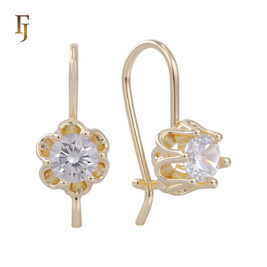 .Aretes solitarios de gancho de alambre con circonitas coloridas chapados en oro de 14 quilates, oro rosa