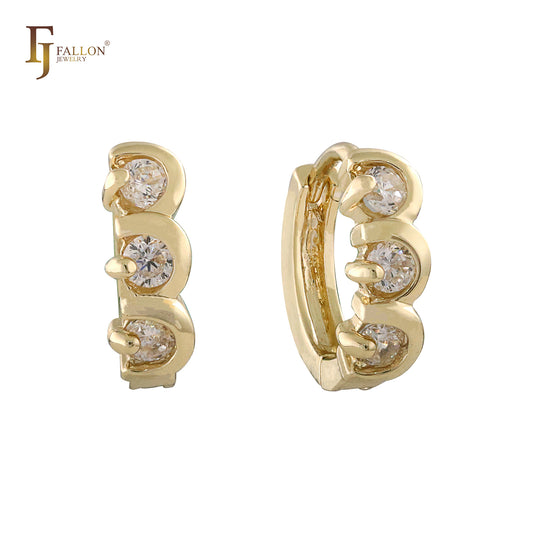 Серьги-хагги из розового золота с тремя камнями и 14-каратного золота