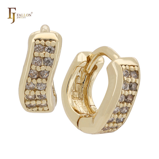 Cluster twisted white CZs 14k gold Huggie Earrings