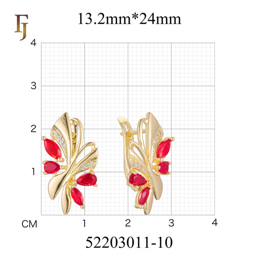 Gold-Plated Russian Lock Earrings with Red CZ Gemstones – Elegant Butterfly Design Earrings